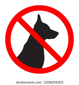 Sign prohibiting dogs. Crossed dog's head silhouette. Vector illustration