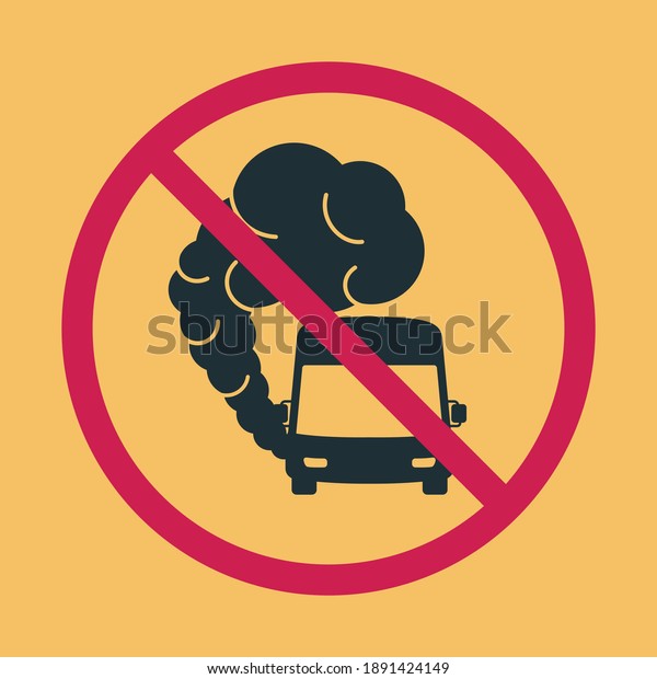 Sign\
prohibiting hazardous exhaust fumes. Bus icon with exhaust gases.\
Exhaust gases from buses. Environmental pollution. Smog. Parking\
prohibition sign when the engine is\
running.