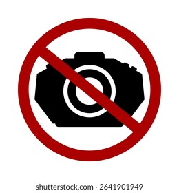Sign prohibiting photography on white background. Vector illustration.