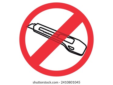 Sign prohibiting sharp objects or cutters.