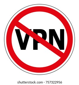 Sign prohibiting the use of the Anonymizer service VPN, sign vector red crossed out circle the word VPN, Virtual Private Network
