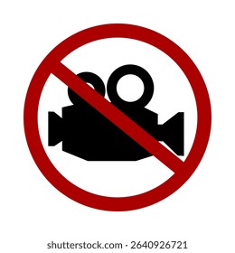 Sign prohibiting video recording on white background. Vector illustration.