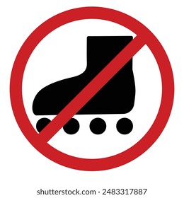 Sign prohibits entry and roller skating. Silhouette on a crossed round background. Warning icon. Vector illustration.
