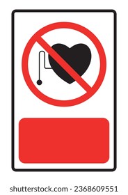 Un signo prohíbe la entrada para aquellos que tengan un marcapasos. fondo rojo para ilustración de vector de texto