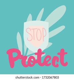 Sign of protection in scandinavian style. Lettering inscription phrase: Protect. Unique hand drawn nursery poster. Modern vector illustration.