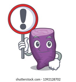 With sign purple sweet potato isolated with character