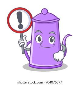With sign purple teapot character cartoon