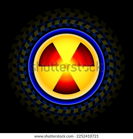 Sign of radiation with a pattern on a circle on a dark background. Concept of Radioactive contamination in Ukraine. Icon radiation