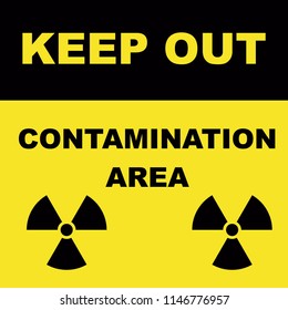 The sign of radioactive danger executed in black color and isolated on a yellow background. Design element. Simple flat  illustration.
