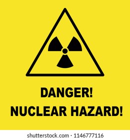 The sign of radioactive danger executed in black color and isolated on a yellow background. Design element. Simple flat  illustration.