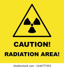 The sign of radioactive danger executed in black color and isolated on a yellow background. Design element. Simple flat  illustration.