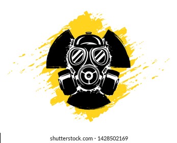 Sign of radioactivity with gas mask grunge vector illustration. Concept of pollution and danger. Radioactive sign. Radioactive hazard.