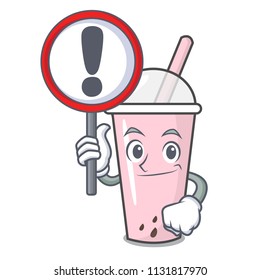With sign raspberry bubble tea character cartoon