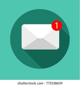 Sign - received one new message. Flat design of white envelope. Vector illustration. Isolated