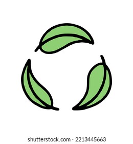 The sign is recycled from leaves. Separation of garbage. Co2 concept of climate change. Vector doodle