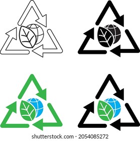The sign of recycling, green symbols isolated on white background.