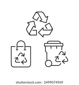 Sign of recycling, Waste icons set, Editable recycling icons, Trash bin and bags, Garbage container, Eco.