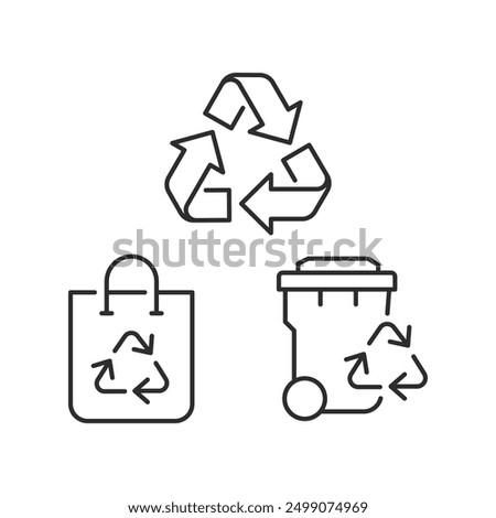 Sign of recycling, Waste icons set, Editable recycling icons, Trash bin and bags, Garbage container, Eco.