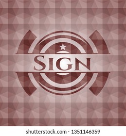 Sign red emblem with geometric pattern background. Seamless.