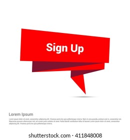 sign up red paper speech bubble