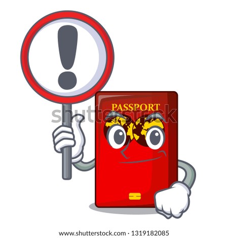 With sign red passport in the character shape