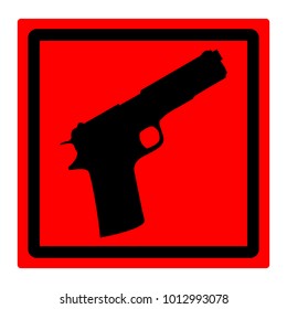 Sign of the red square, black modern pistol, vector