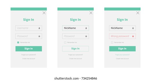 Sign in or registration form and login form on white background. Vector