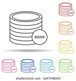 Firme eliminar monedas en un icono de estilo multicolor. Línea delgada simple, contorno vector de iconos de banca móvil para ui y ux, sitio web o aplicación móvil