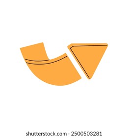 Sign of reversal move. Geometric shape, curved line with cursor showing twist. Bending arrow pointing turn of route, direction. Signpost, way pointer. Flat isolated vector illustration on white