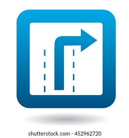 Sign right way icon in simple style in blue square. Rules of the road symbol