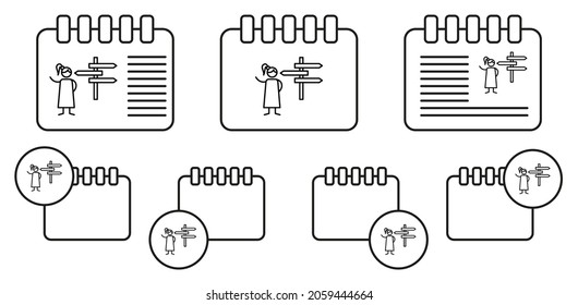 Signo, camino, icono de vector de aventura en la ilustración de conjunto de calendario para ui y ux, sitio web o aplicación móvil
