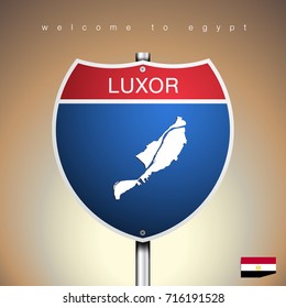 An Sign Road America Style with state of Egypt with Light Brown background and message, Luxor and map, vector art image illustration