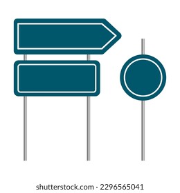 el símbolo Road está vacío. Marcar la ubicación. Las señales de carretera están vacías de diferentes formas. Señales en los polos. Ilustración vectorial.