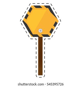 sign road hexagon caution yellow empty cut line vector illustration eps 10