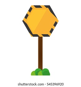 sign road hexagon caution yellow empty with grass vector illustration eps 10