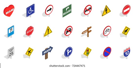 Sign road icon set. Isometric set of sign road vector icons for web isolated on white background