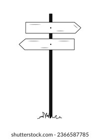 Firmar la línea de correo de la carretera. Cartel en blanco y vacío, lugar para texto. Paneles de madera en forma de flecha. Elemento gráfico para el sitio web. Ilustración lineal vectorial aislada en fondo blanco