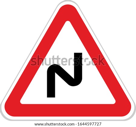 Sign road sharp turn.Isolated on white.