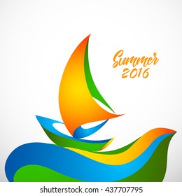 Sign sailing boat for Rio Summer Brazilian Sport game vacations 2016. Vector illustration.
Color flag Brazil