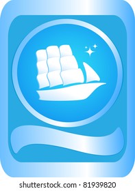 The sign of sailing ship on a blue background