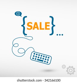 Sign of sales and flat design elements. Design concept icons for application development, web design, creative process.
