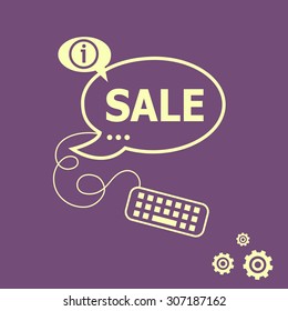 Sign of sales and keyboard design elements. Line icons for application development, web page coding and programming, creative process