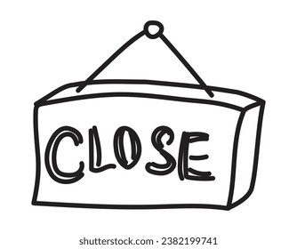 sign saying closed. hand drawing. coloring book with black linear outline. vector icon for website, application and menu.