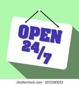sign saying open 24 7 on green background