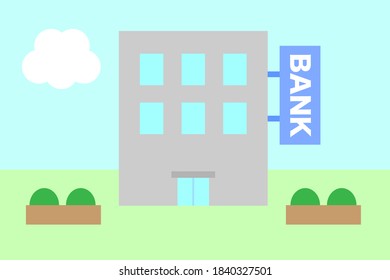 The sign says "Bank" in English. Vector illustration.