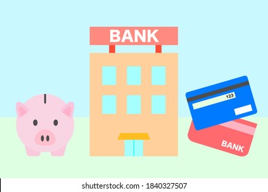 The sign says "Bank" in English. Vector illustration.