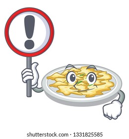 With sign scrambled egg put above cartoon plate