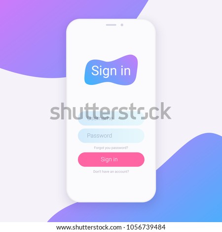 Sign In Screen. Clean Mobile UI Design Concept. Login Application with Password Form Window. Trendy Holographic Gradients. Flat Web Icons. Vector EPS 10