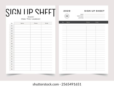 Sign Up Sheet Planner, Clean Template