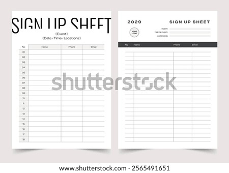 Sign Up Sheet Planner, Clean Template